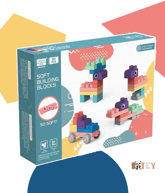 Bitey - Montessori Speelgoed - Bouwblokken - Educatief Speelgoed - Sensorisch Speelgoed - Kinderspeelgoed - Spelletjes voor Kinderen - Blokken 20 Stuks