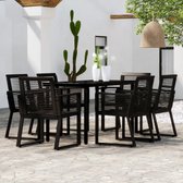 The Living Store Ensemble de jardin - Table à manger et 6 chaises - 140 x 70 x 74 cm - noir - Acier thermolaqué et verre - Rotin PVC et acier - 53 x 57 x 77 cm