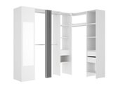 Hoekkledingkast met gordijn en 1 deur - Met spiegel - L231 cm - Wit en grijs - BERTRAND L 231.5 cm x H 205 cm x D 141 cm