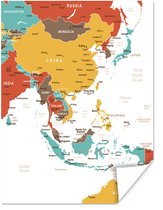 Kaart van Azië in verschillende kleuren 90x120 cm - Foto print op Poster (wanddecoratie woonkamer / slaapkamer)