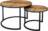 ZITA HOME Set de 3 table basse mangue 70cm dia 2cm plateau épais ROTAN/set table
