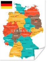 Kleurrijke kaart van Duitsland 30x40 cm - klein - Foto print op Poster (wanddecoratie woonkamer / slaapkamer)
