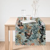 De Groen Home Bedrukt Velvet textiel Tafelloper - Bloemen op licht blauw - Fluweel - Runner 45x135