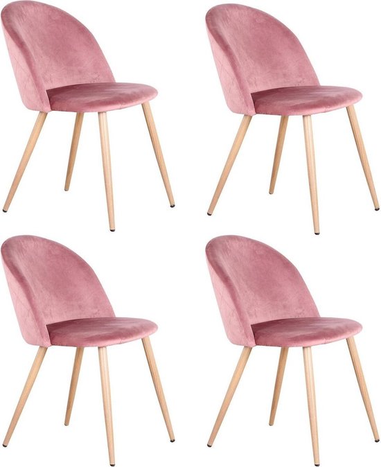 Thewooshop - Eetkamer stoel | Set van 4 | Moderne look | Kuipstoel | Stoel | Zitplek | Complete set | Fluweel | Velvet | Roze | Groen