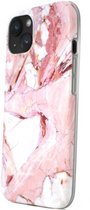 R2B® Coque iPhone 15 Marbre adaptée à Apple iPhone - Modèle De Bilt - Avec film de protection d'écran - Rose / Wit/ Oranje
