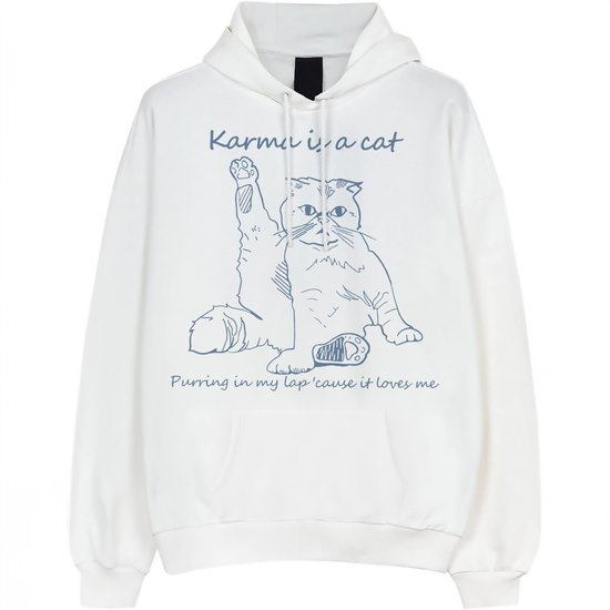 Karma Is A Cat Hoodie, Sweatshirt, Taylor Swift Hoodie voor Heren Dames, Wit, Maat (XXL)