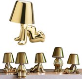 Tafellamp 07 - Gold boy -zittend- Oplaadbaar - Draadloos - Met Touch Sensor - Bureaulamp led dimbaar industrieel goud – lampje woonkamer oplaadbare tafellamp slaapkamer nachtlampje volwassenen – Touch