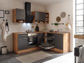 Hoekkeuken 220  cm - complete keuken met apparatuur Hilde  - Wild eiken/Grijs   - keramische kookplaat - vaatwasser - afzuigkap - oven    - spoelbak