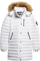 Superdry Fuji Hooded Mid Length Puffer Dames Jas - White - Maat Xs