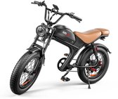 C93 Fatbike E-bike 250 watt motorvermogen 25 km/u maximale snelheid 20X4.0 inch banden 7 versnellingen Zwart met Bruine zadel