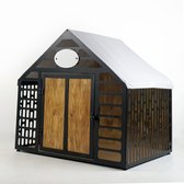 Hondenbench - Hondenhok - Houten Hondenbench - Hondenhuisjes voor binnen - Metalen en Houten Hondenhok - Indoor Huisdier Huisje - Duurzaam Hondenhok - Stijlvol Hondenhok - Medium - Zwart 87x 83x 76 cm