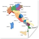 Kaart met de regio's van Italië 100x100 cm - Foto print op Poster (wanddecoratie woonkamer / slaapkamer)