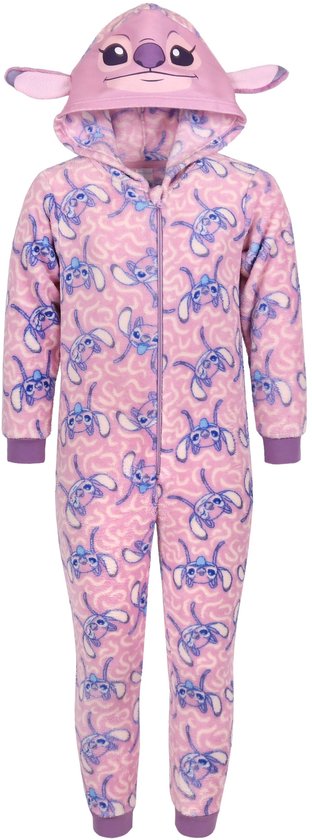 Angel and Stitch Disney Rose, Pyjama une pièce en Polar , Combinaison Kinder avec capuche, OEKO-TEX