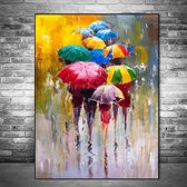Allernieuwste.nl® Peinture sur Toile Parapluies sous la Pluie Abstrait - Art sur votre Mur - Abstrait Réaliste - ManyColored - 50 x 70 cm