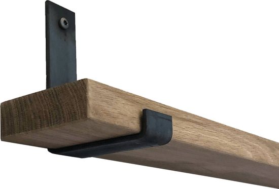 GoudmetHout Massief Eiken Wandplank - 40x10 cm - Industriële Plankdragers L-vorm Up - Staal - Zonder Coating