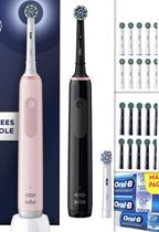 Oral B Pro 3 3900 Duo - Groot startpakket - Zwart en Roze Elektrische tandenborstel - 20 x Cross Action Pro opzetborstels - (10x zwart en 10 x wit) + 4x oral b tandpasta.