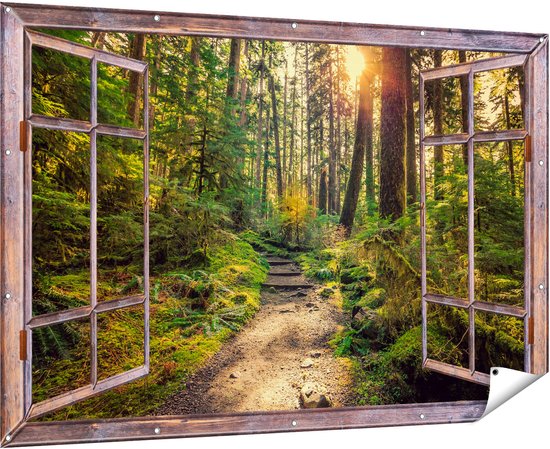 Gars Affiche jardin Sentier transparent en forêt - 180x120 cm - Toile jardin - Décoration de jardin - Décoration murale extérieur - Tableau jardin