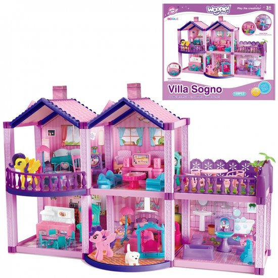 WOOPIE Poppenhuis - Poppenhuizen - barbie huis - poppenhuisinrichting - 120 stuks