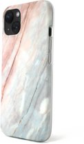 R2B® Coque iPhone 15 Marbre adaptée à Apple iPhone - Modèle De Bilt - Avec film de protection d'écran - Rose / Grijs/ Blauw