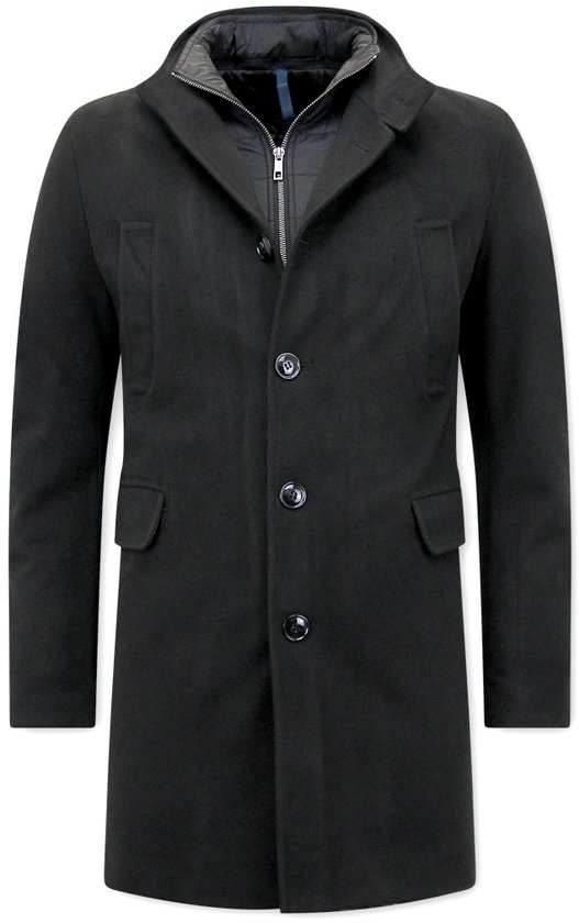 Manteaux long classique pour hommes avec fermeture à glissière - Zwart