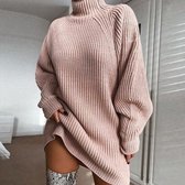 Pull mi-long en maille - Pull femme - Pull chaud - Rose - Taille : S