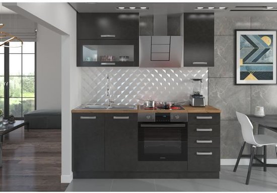 LASSEN Complete keuken L 180 cm met ovenkast en werkbladen - Matera Grey