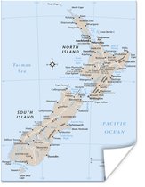 Poster Een illustratie van de kaart van Nieuw-Zeeland - 90x120 cm