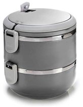 Stapelbare thermische lunchbox/warme maaltijd box grijs 16 x 15 x 15 cm