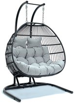Ogarden Hangstoel Oslo - Zwart frame - met Grijs Dikker Kussen -145*115*195CM- 2 persoons schommelstoel-hangschommel- voor binnen en buiten