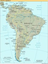 Poster Kaart Zuid-Amerika - Large 70x50 cm - Landkaart (Brazilië/Argentinië)
