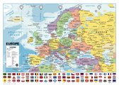 Europa kaart poster - 140 X 100cm - extra large - vlaggen - landkaart - wanddecoratie - multi