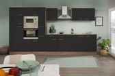 Goedkope keuken 360  cm - complete keuken met apparatuur Oliver  - Donker eiken/Zwart   - keramische kookplaat    - afzuigkap - oven - magnetron  - spoelbak