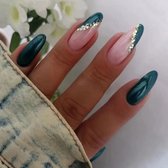 Press On Nails - Nep Nagels - Donkergroen - Groen - Almond - Manicure - Plak Nagels - Kunstnagels nailart - Zelfklevend