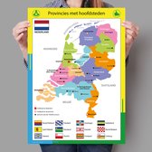 Poster kaart Nederland met provincies en hoofdsteden - 50x70cm