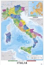 Italië kaart poster - geografie - aardrijkskunde - Rome - Milaan - Italiaanse tekst 61 x 91.5 cm