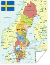 Poster Kleurrijke kaart van Zweden - 90x120 cm
