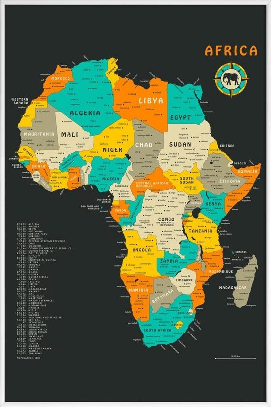 JUNIQE - Poster lijst Afrika kleurrijke kaart