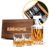 2BEHOME® Whiskey set met decanteer karaf - incl. 2 whiskey glazen en 6 whiskey stones en luxe geschenkdoos - Whiskey karaf - Whisky glazen - Vaderdag cadeau