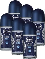 Bol.com NIVEA MEN Cool Kick Deodorant Roller - Anti-Transpirant Deo - 6 x 50 ml - Voordeelverpakking aanbieding