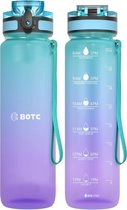 Bol.com BOTC Waterfles - 1000ml - BPA vrij - Tritan - Waterfles met Rietje - Waterfles met tijdmarkering - Blauw/Paar aanbieding