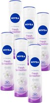 Bol.com NIVEA Fresh Sensation Anti-transpirant - Deodorant Spray - Werkt 72 uur - Antibacterieel - Alcoholvrij - 6 x 150 ml - Vo... aanbieding