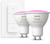 Bol.com Philips Hue 2-pack GU10 Spot bundel met Dimmer Switch - wit en gekleurd licht - 57W - Bluetooth aanbieding