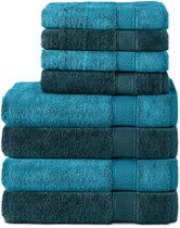 Bol.com Komfortec Handdoekenset – Set van 8 - 4x Handdoek 50x100 cm en 4x Badhanddoek 70x140 cm - 100% Katoen - Turquoise&Petrol... aanbieding