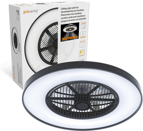 3D Air LED Plafondlamp Zwart met Ventilator - Winter en zomerstand met Full Room Circulatie - Incl. afstandsbediening