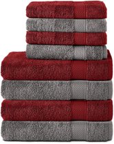 Bol.com Komfortec Handdoekenset – Set van 8 - 4x Handdoek 50x100 cm en 4x Badhanddoek 70x140 cm - 100% Katoen - Antraciet&Rood aanbieding