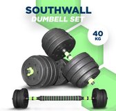 Bol.com SOUTHWALL Dumbbells set Verstelbaar met Halterstang tot 40kg – Halterset – Fitness Stang – Fitness Gewichten Set – Profe... aanbieding