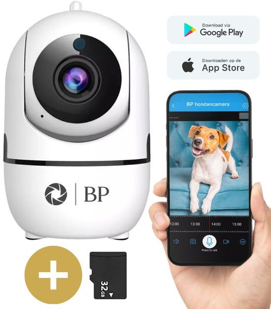BP Huisdiercamera - Hondencamera - Dog Camera - IP Beveiligingscamera - 2 Weg Audio- WiFi - 2.4 GHZ - Beweeg en Geluidsdetectie - Nachtvisie - 360 Eyes App - Opslag in Cloud of SD - Gratis 32GB SD kaart - ONVIF -Nederlandse Handleiding