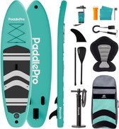 Bol.com LifeGoods PaddlePro SUP Board - met Zitje - Opblaasbaar Paddle Board - Complete Set - Max. 135KG - 320x81cm - Mintgroen/... aanbieding