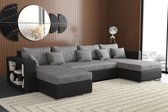Bol.com hoekbank johny U- zwart + grijs- met bed en opbergruimte- hoeksalon johny- seatsandbeds aanbieding