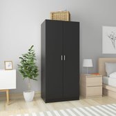 Bol.com The Living Store Kledingkast zwart bewerkt hout 80x52x180 cm met 2 deuren en hangstang aanbieding